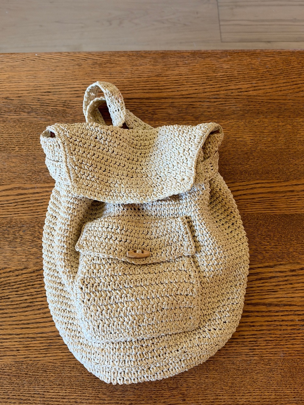 Vintage 90s L.L. Bean Woven Straw Mini Backpack - Floral Lined